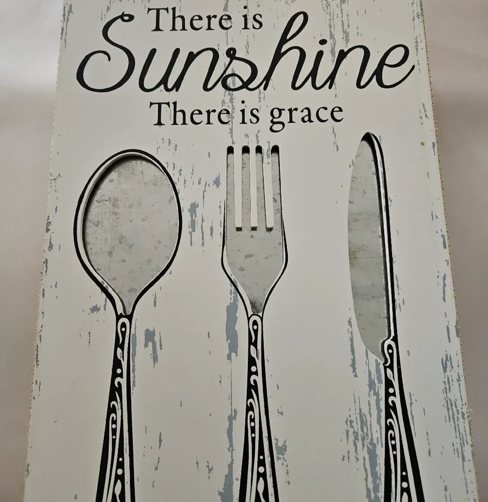 White Country Cutlery Wall Art Sign - Rustic Kitchen Decor